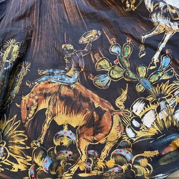 Vintage 1950’s/1960’s Matador Hand Painted Sequined Mexican Cotton Circle Skirt - Picture 12 of 16